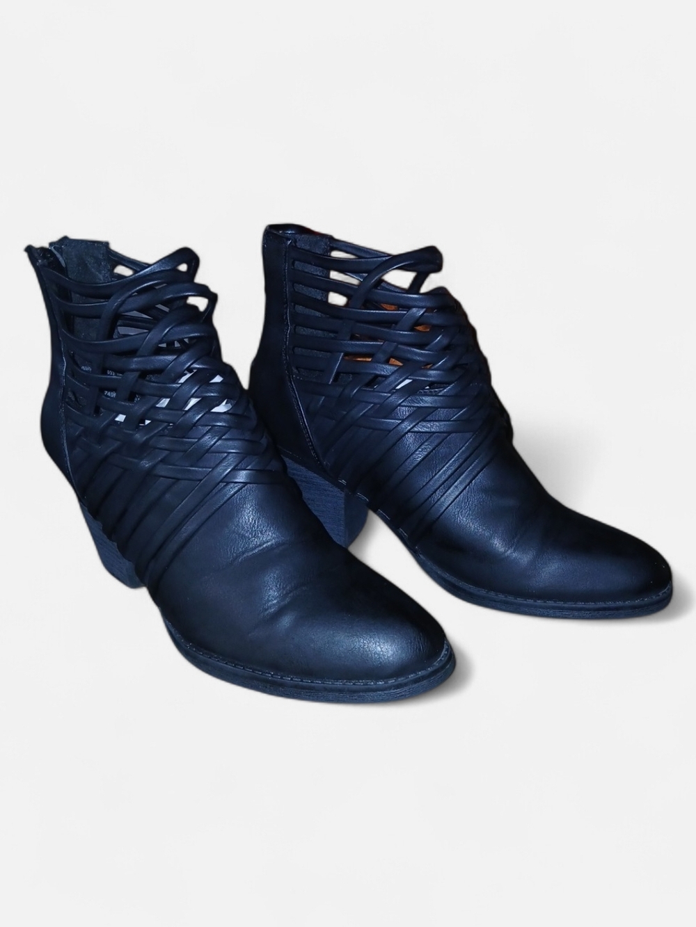 Woven Strap Ankle Booties - Black